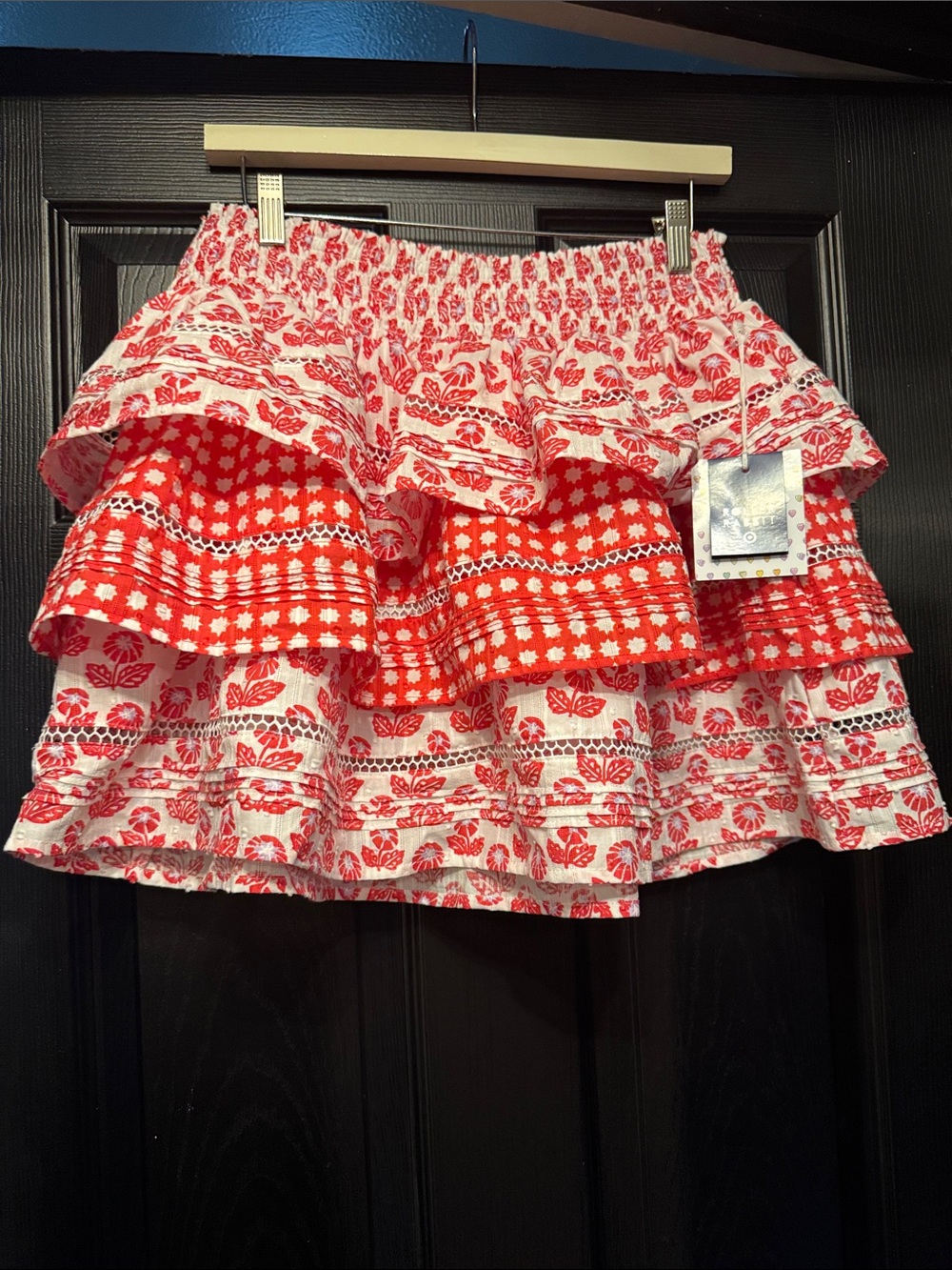 Roller Rabbit Red and White Tiered Ruffle Mini Skirt
